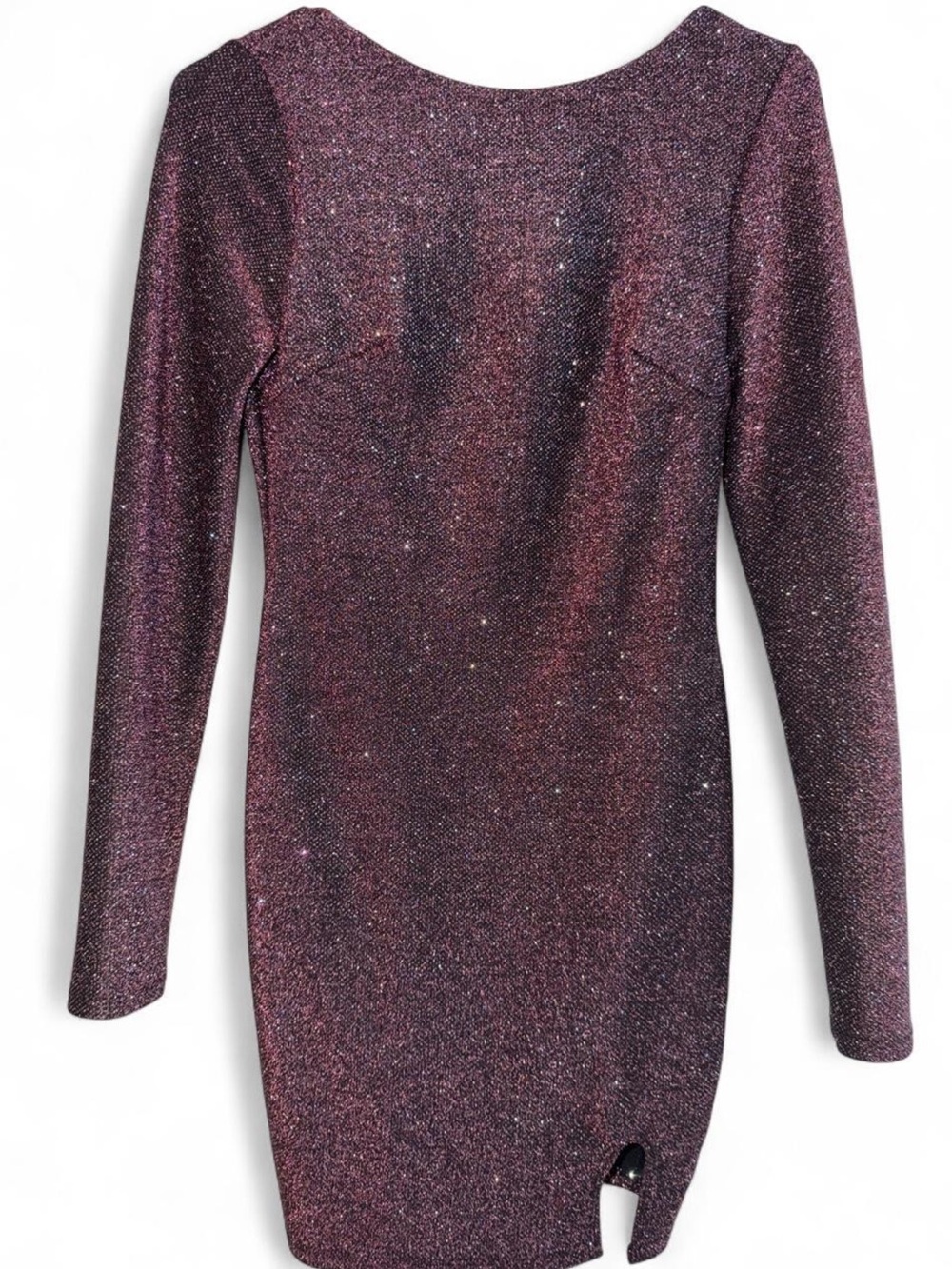 Shimmer Long-Sleeve Bodycon Dress in Plum